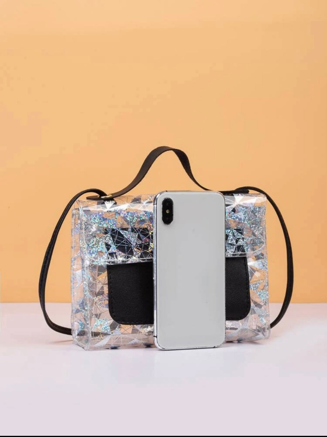 Glitter Push Lock Satchel Bag