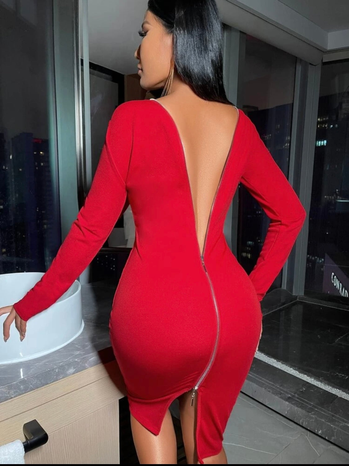 Solid Zipper Back Dress