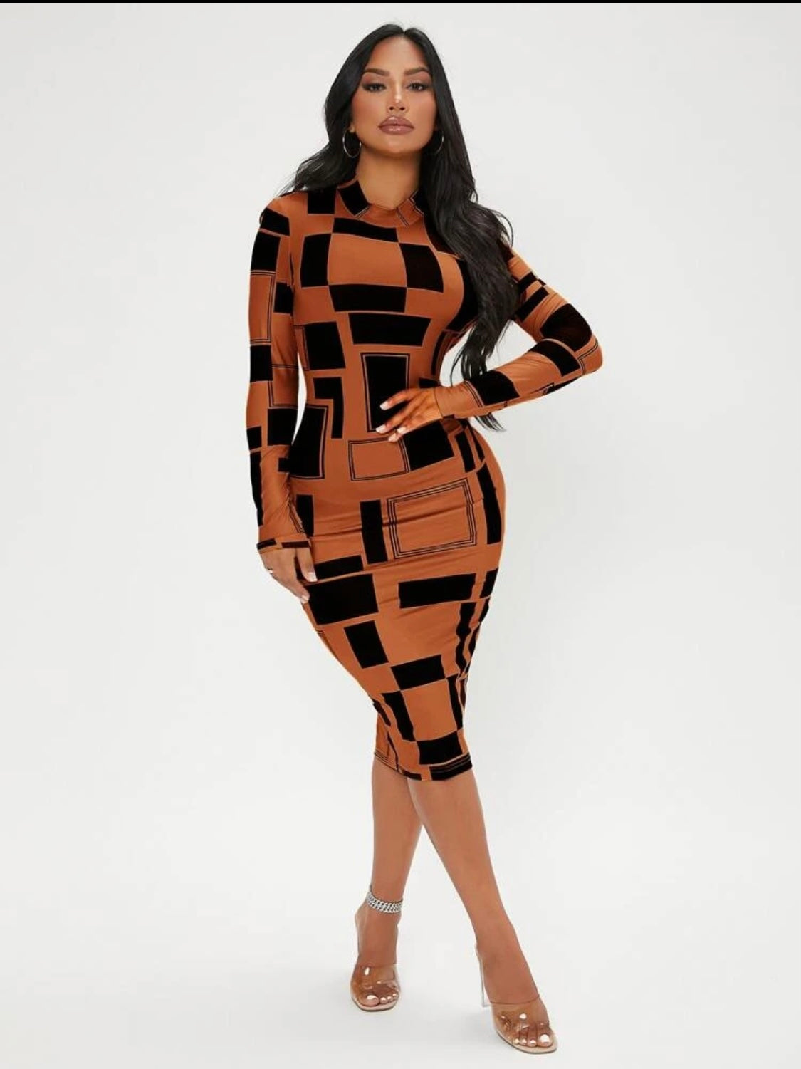 Geoprint Mock Neck Bodycon Dress