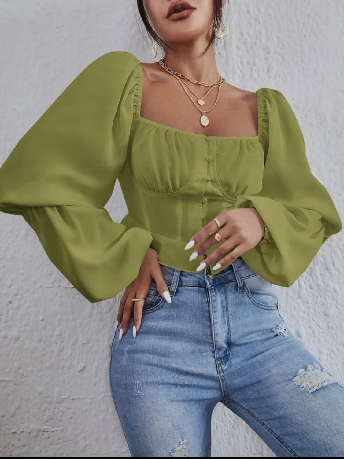 Lantern Sleeve Crop Blouse