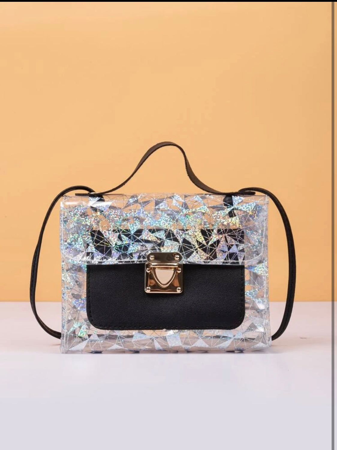 Glitter Push Lock Satchel Bag