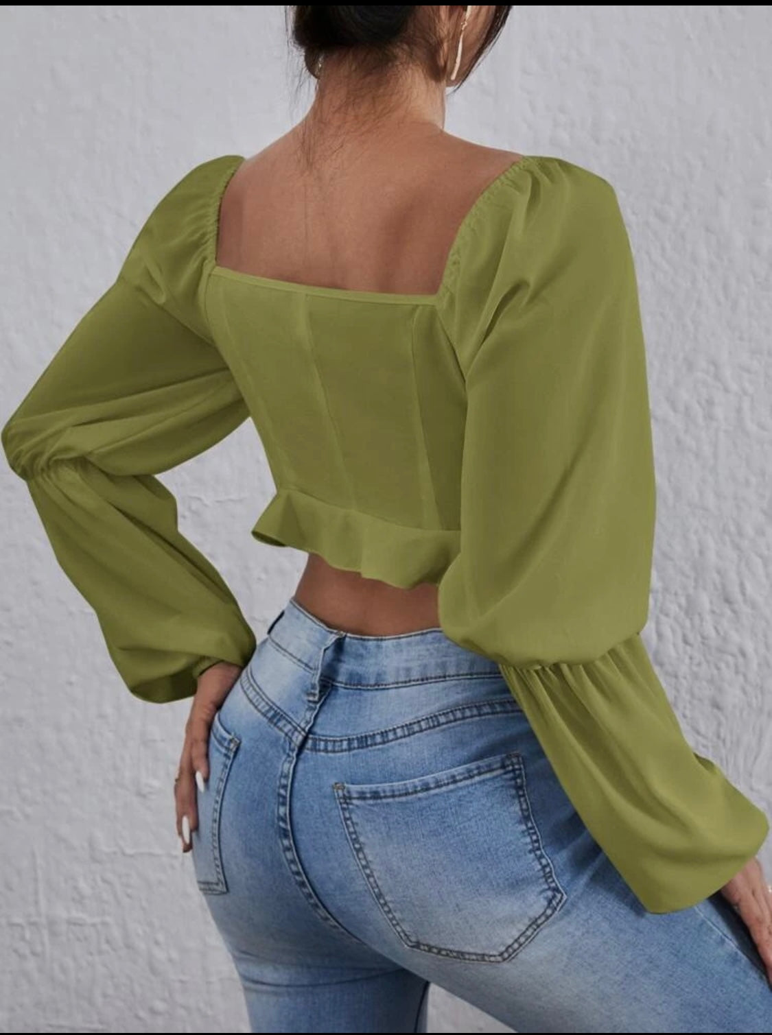 Lantern Sleeve Crop Blouse