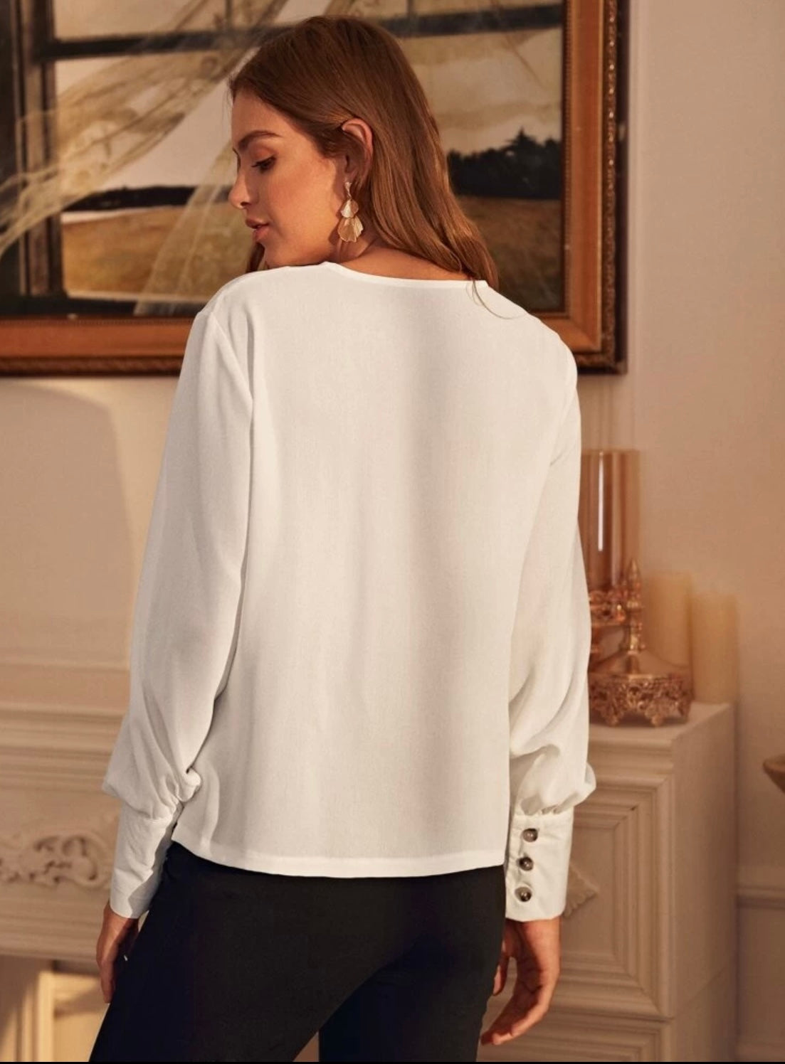 Solid Bishop Sleeve Blouse