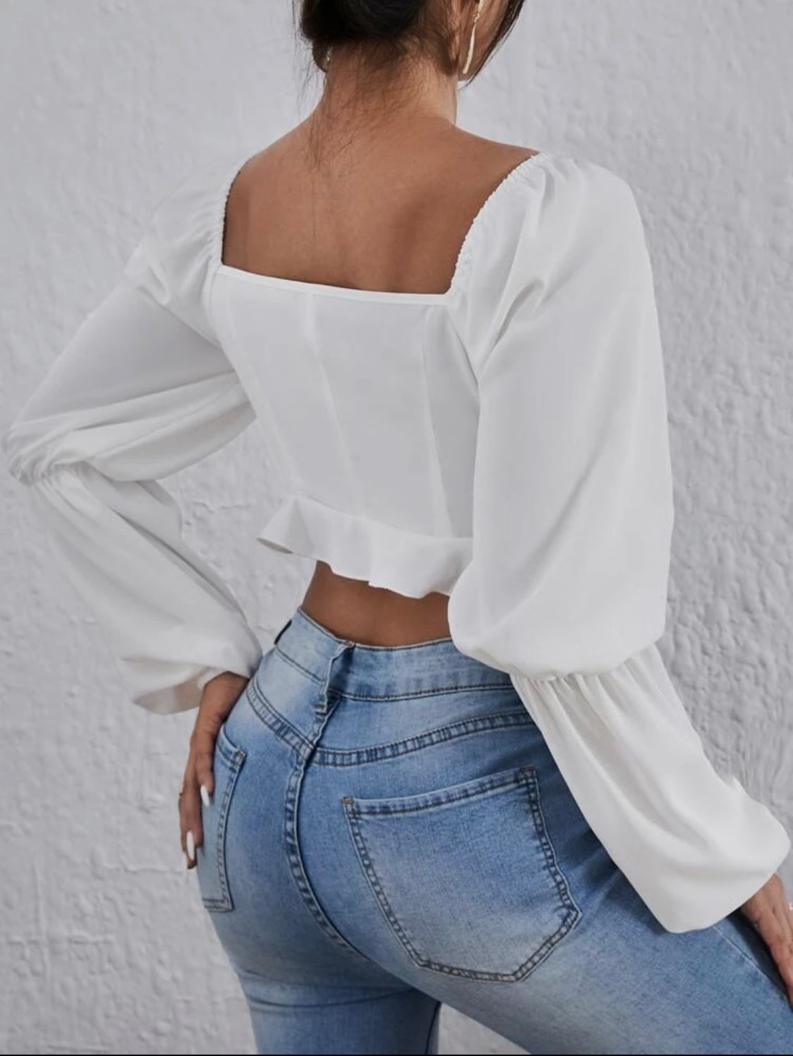 Lantern Sleeve Crop Blouse