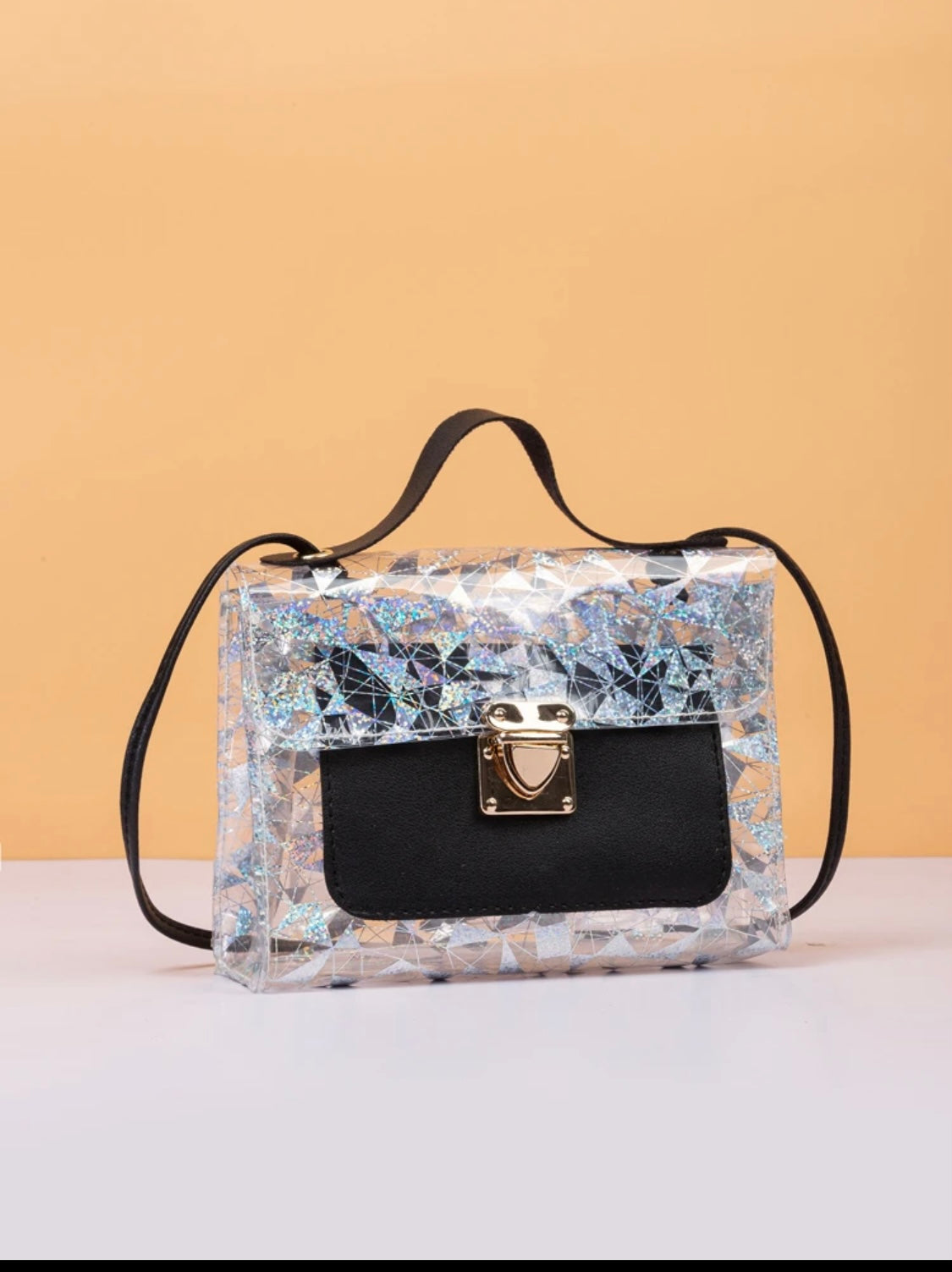 Glitter Push Lock Satchel Bag